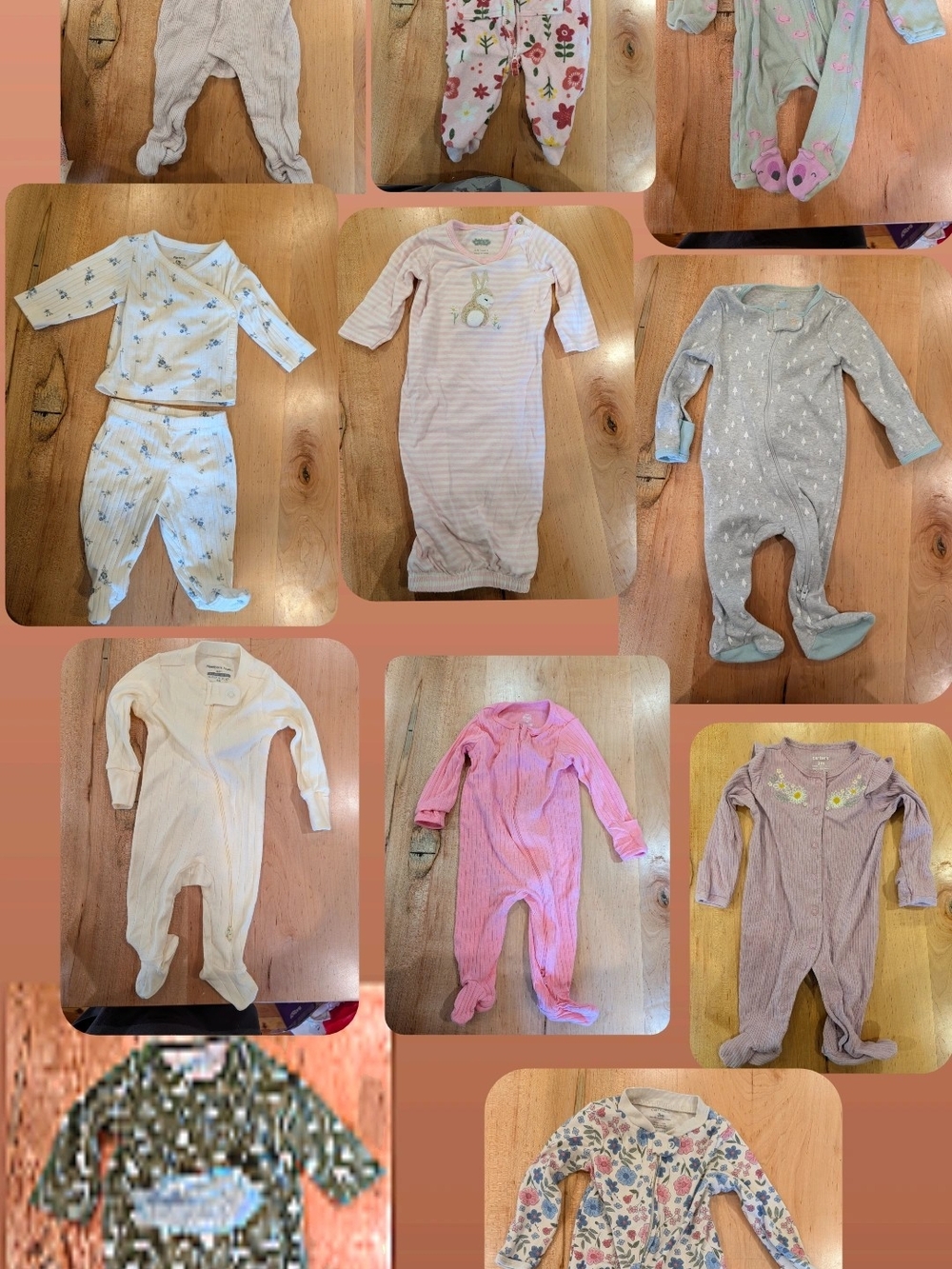 Lot of Baby Girls One-Piece Sleepers - Pink, Gray, Cream, Floral